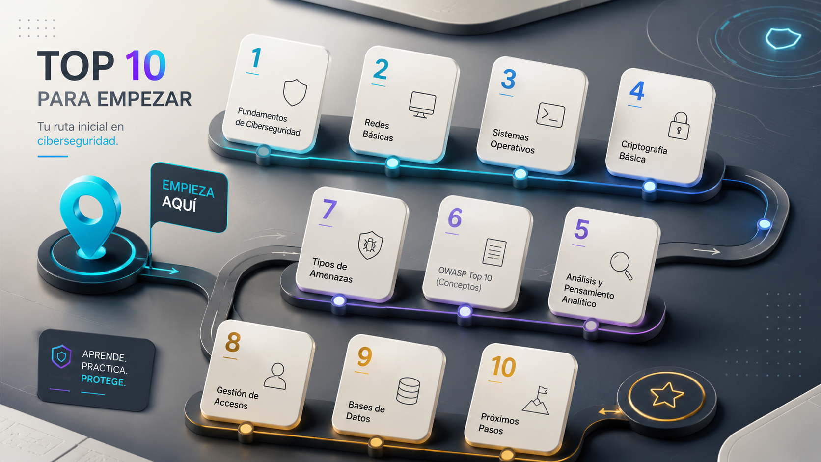 Top 10 para empezar en ciberseguridad con una ruta mínima guiada
