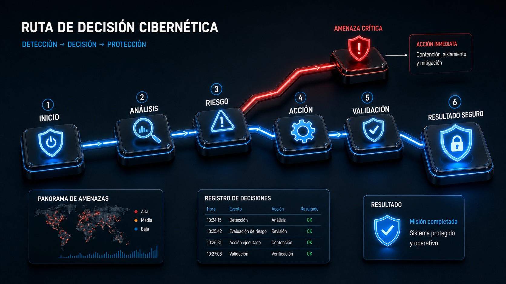 Mapa de decisión para elegir ruta de aprendizaje en ciberseguridad.