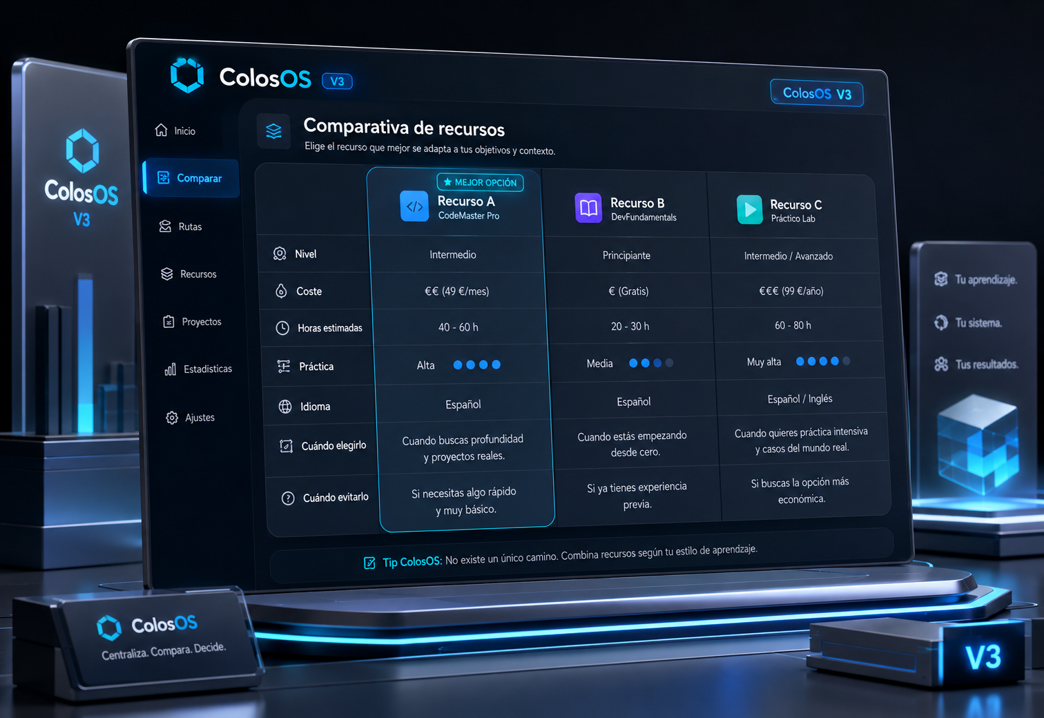 Ejemplo de comparativa en acción dentro de ColosOS