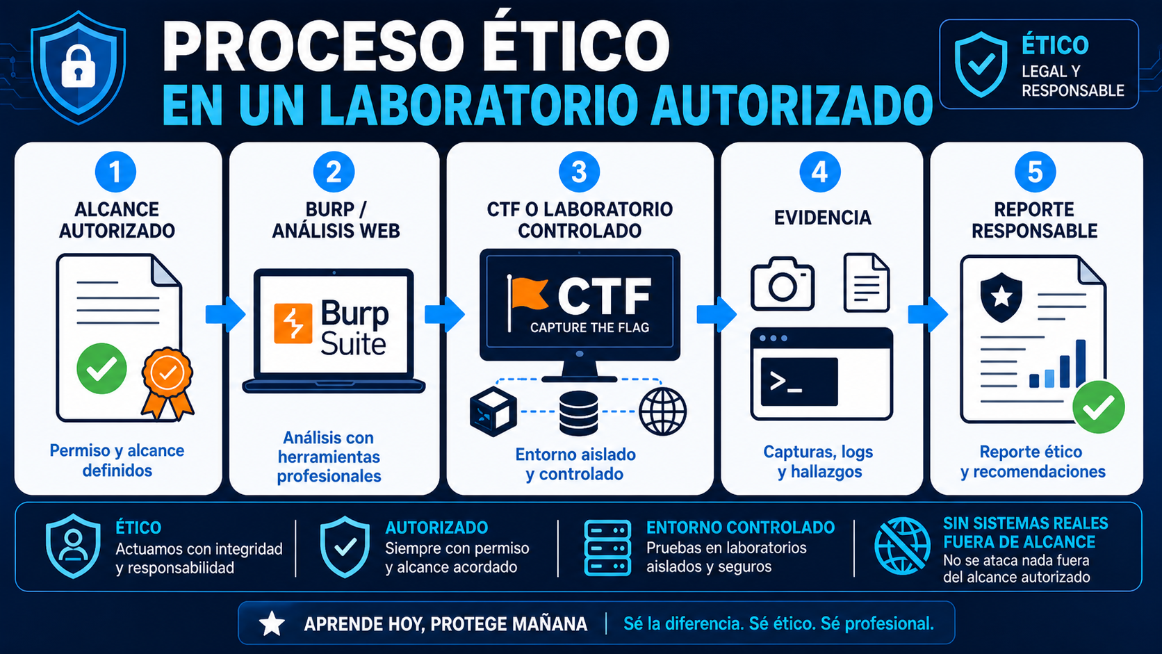 Laboratorio autorizado de pentesting legal con metodología, CTFs, evidencias y práctica controlada.
