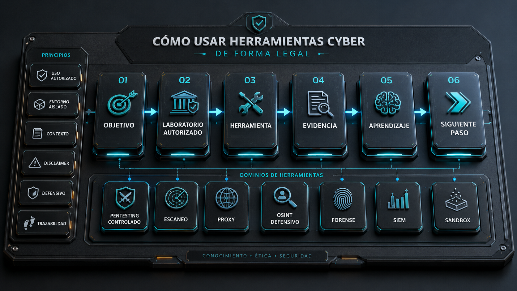 Infografía sobre cómo usar herramientas cyber de forma legal