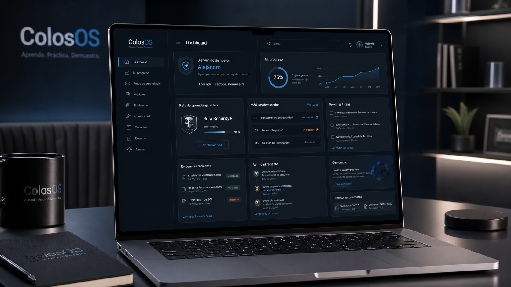 Portátil mostrando una experiencia digital de aprendizaje en ciberseguridad