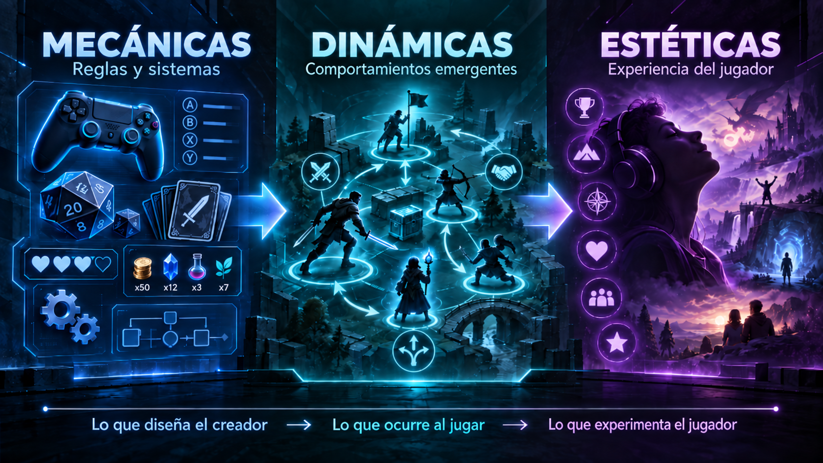 Infografía del modelo MDA: Mecánicas, Dinámicas y Estéticas